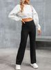 Women's High-Waisted Straight Leg Pants With Multiple Pockets, Stretch Comfort Casual Trousers With Button Closure_ecoleips.com