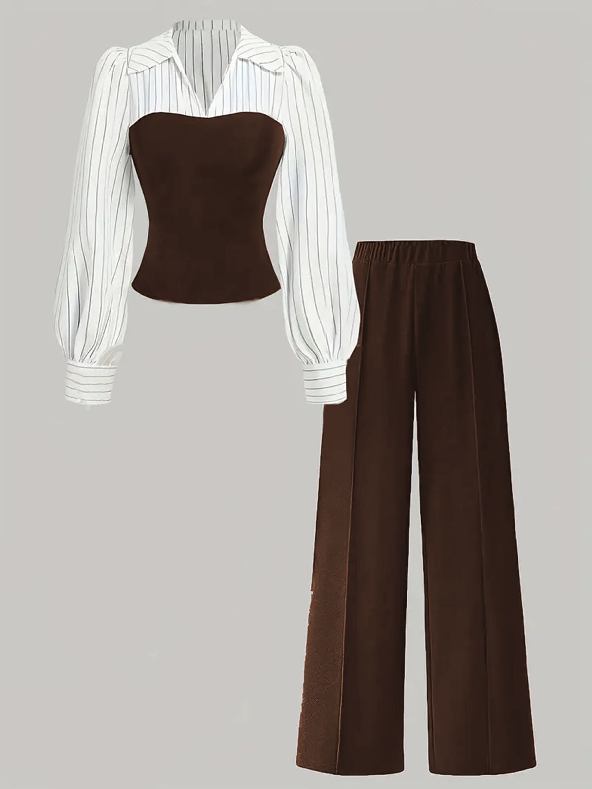 Women's Clothing Casual Striped Lounge Set – Slimming Two-Piece Outfit, Long Sleeve Top & Pants, Polyester Comfort, Black/Maroon/Coffee, S-XXL_ecoleips.com
