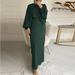 2308 Cross-Border Solid Color Long Sleeve Casual Muslim Dress Robe Elegant Middle Eastern_ecoleips.com