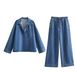2024 Spring New Women's Set: European American Style French Fashion Washed Blue Denim Top And Straight-Leg Pants Set_ecoleips.com