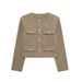 Women's Clothing Flap Round Neck Short Jacket_ecoleips.com