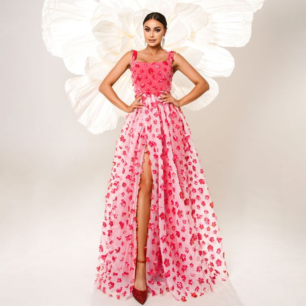 Women's Clothing Sleeveless Temperament Square Neck Sling Long Bohemian Style Big Swing Mesh Evening Dress For Women_ecoleips.com