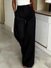 Women's High-Waisted Slim Fit Wide Leg Suit Pants Burgundy Flowing Trousers Regular Size For Spring Summer_ecoleips.com