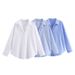 Women's Clothing Summer Cotton Loose Casual Long Sleeved Oxford Shirt_ecoleips.com