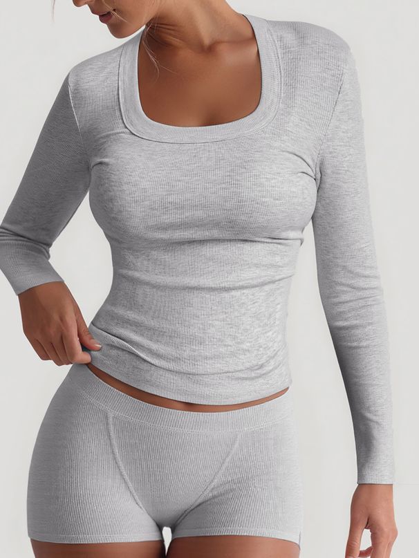 DiYun European And American Sports Yoga Solid Color Long Sleeve High Elasticity Short Skirt Set Women's Clothing 2025_ecoleips.com