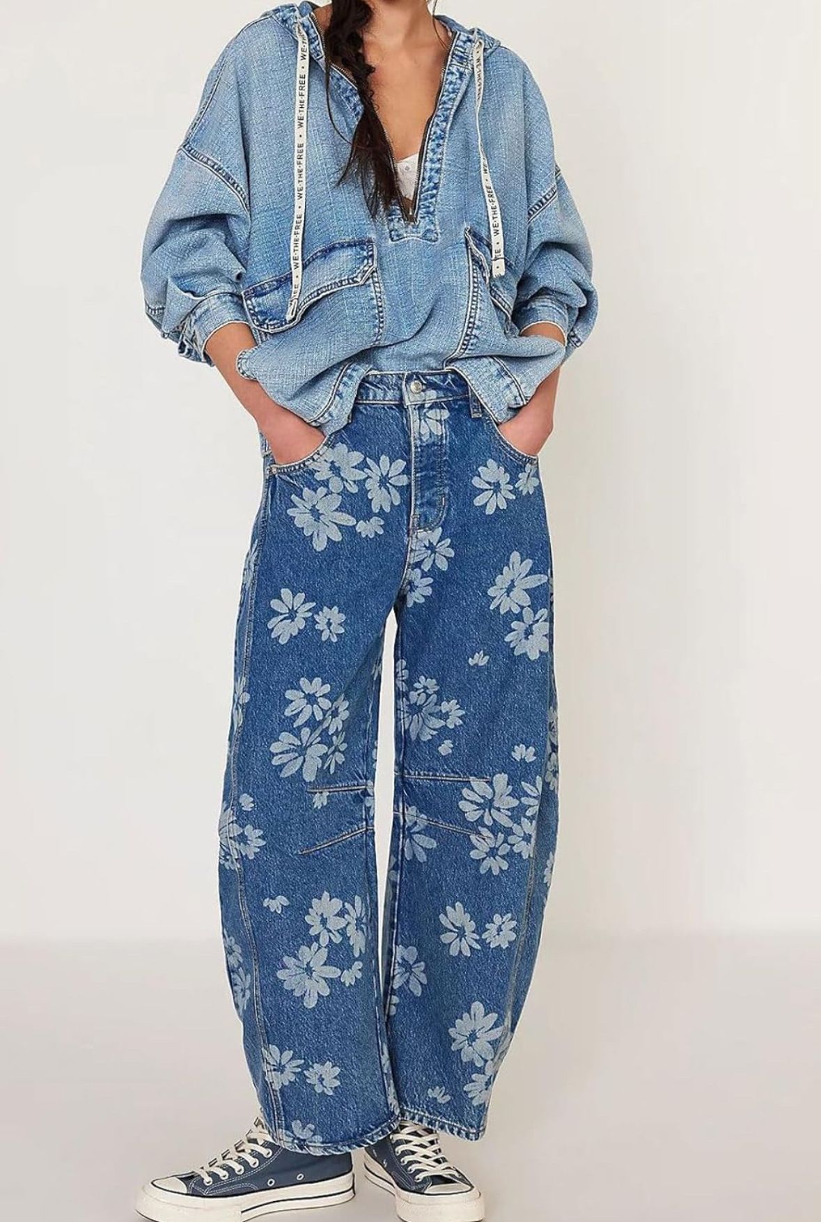 25 Fall/Winter New Y2K Women's Jeans Loose Wide-Leg Floral Print Cropped Pants Mid-Waist Denim_ecoleips.com