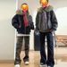Vintage American Style Black Mountain Eagle Jacket For Women - Winter Fleece-Lined Short Coat With Hood & Detachable Rabbit Fur Collar_ecoleips.com
