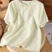 Short-Sleeved Shirt For Women, Embroidered Design; Loose Fit, Large Size; Artistic And Retro Style Made Of Cotton-Linen_ecoleips.com