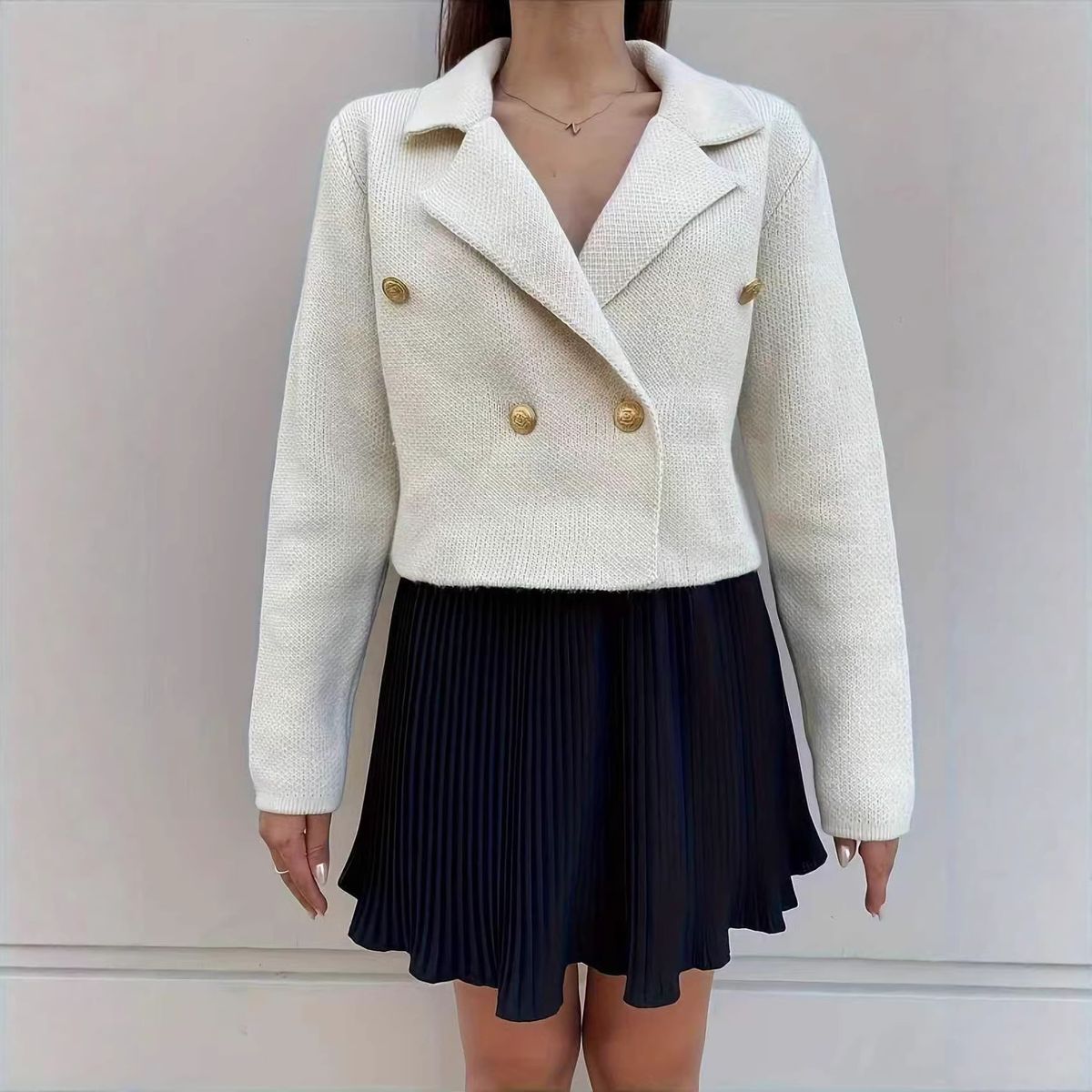 European And American Cross-border Sweaters, Elegant Blazers, Knitted Jackets, Long-sleeved Collared Knitwear_ecoleips.com