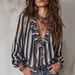 Women's Bohemian Striped V-Neck Flounce Blouse - Slim Fit Casual Loose Shirt (S-XXL, 3 Colors)_ecoleips.com