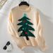 Aria Basics Aria Basics Fuzzy Rain European And American Cross-Border Christmas Tree Pullover Autumn Winter Round Neck Loose Holiday Women's_ecoleips.com