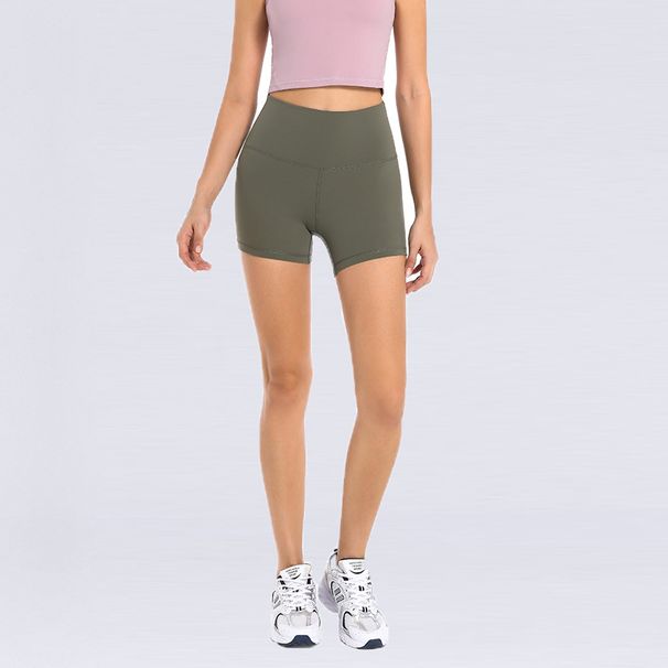 Summer New Solid Color Yoga Shorts High Waist, Hip Lift, Tight And Elastic Training Nude Sports 3/4 Pants For Women_ecoleips.com