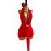 Red Crisscross V-Neck Bodycon Mini Dress for Women with Starfish Charm And Flowing Tie Detail_ecoleips.com