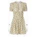 Women's Clothing Sexy Deep V Thin Waist Short Sleeve Medium Pleated Floral Dress_ecoleips.com