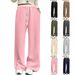 Women's Straight Leg Sweatpants - High Waist Stretchy Joggers For Fall & Winter, Comfortable Loose Fit, Long Casual Pants (Black, Navy, Army Green)_ecoleips.com