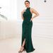 New Solid Color European American Style Slit Fashion Round-neck Invisible Zipper Long Dress For Cross-border And_ecoleips.com