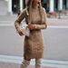 Slim Fit Cable Knit Turtleneck Sweater Dress – Elegant High Neck Split Hem Pullover With Ribbed Detailing, Versatile Layering Staple_ecoleips.com