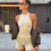Women's Quick Drying Yoga Vest Padded Bustier Halter Neck Backless Design High Waisted Sports Shorts_ecoleips.com