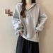 real-shot V-neck Hooded Sweatshirt For Women, Spring And Autumn Thin Style, New Korean Version, Loose_ecoleips.com