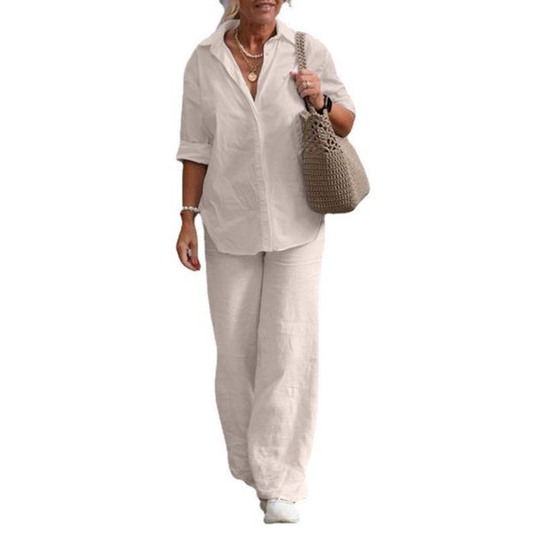 European American Cross-Border Women's Two-Piece Set 2026 Turn-Down Collar Long Sleeve Shirt Spring And Autumn Casual_ecoleips.com