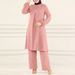 H710 Muslim Women's Spring And Autumn New Fashion Solid Color Elegant Long Sleeve Shirt Loose Wide Leg Pants Set_ecoleips.com