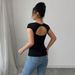 Women's Clothing Hot Sale Women's Simple Sexy V Neck T Shirt Backless Design Short Slim Top_ecoleips.com