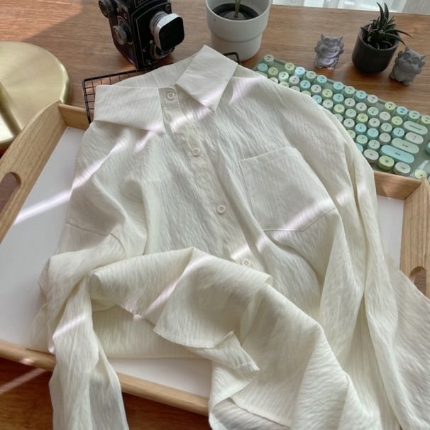 Mint Green Shirt With Relaxed Fit, Textured Fabric, Long Sleeves, Simple Yet Versatile Design, Solid Color With Pockets_ecoleips.com