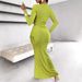 Elegant Sexy Workwear Inspired Banquet Dress Set Solid Color Asymmetrical Neckline Long Sleeved Top Ruched Fishtail Skirt_ecoleips.com