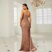 Women's Clothing new backless sling gold sequin host slit evening dress banquet evening dress_ecoleips.com