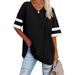 2025 Spring/Summer New Loose Half Sleeved V-neck Contrast Large T-shirt Women's Top_ecoleips.com