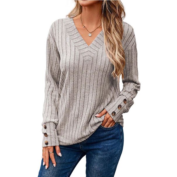 Women's Autumn/Winter Collection: Long-Sleeved V-Neck Shirts, Solid-Color Buttoned T-Shirts, And Oversized Tops_ecoleips.com