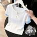 Women's Cable Striped Short-Sleeved Knit Top Lightweight Round Neck T-Shirt Loose Fit Slimming Ice Silk Top For Spring/Summer_ecoleips.com