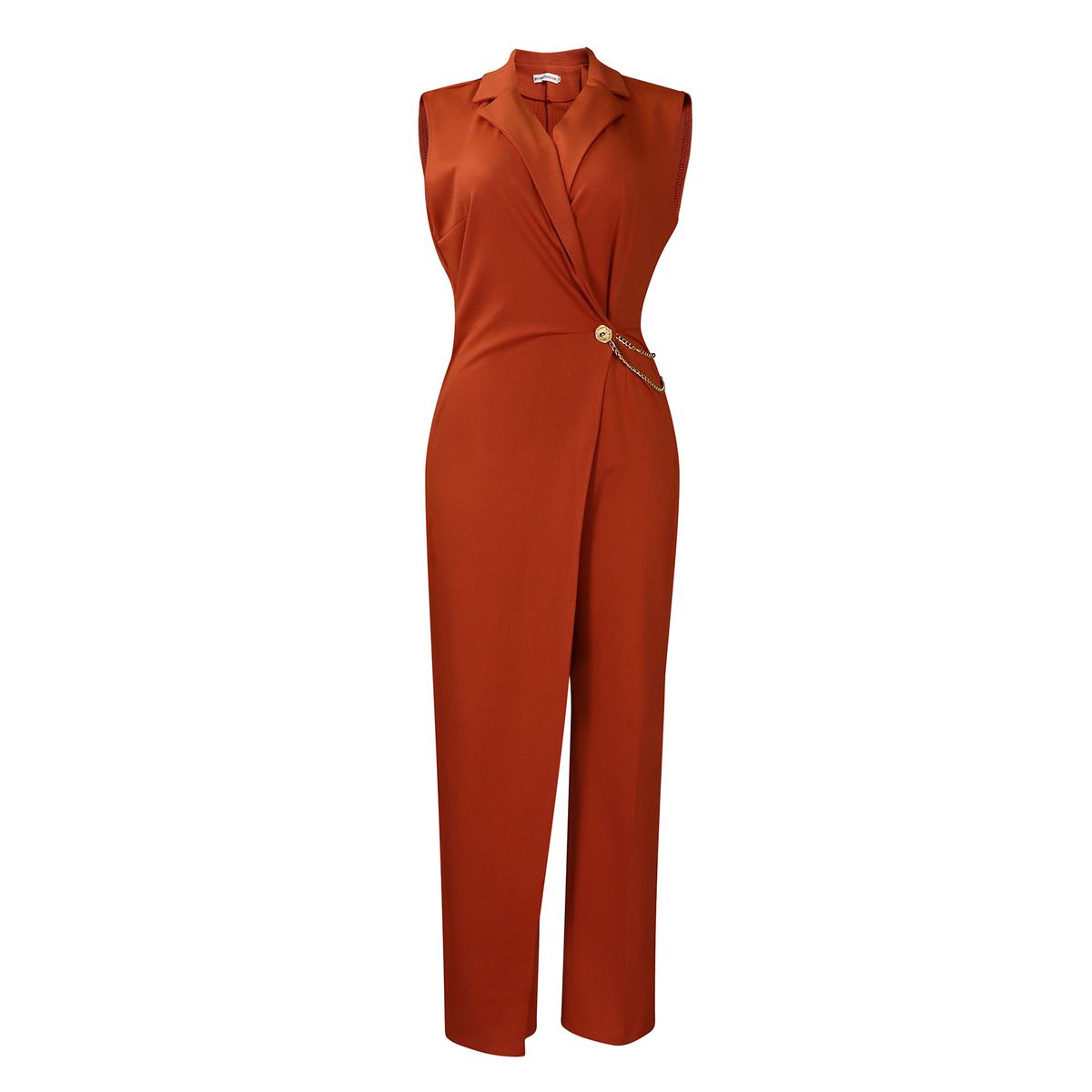 Women's clothing new style elegant suit collar waist chain loose wide leg jumpsuit_ecoleips.com