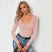 Voya Women's Sexy V-neck Hollowed Out Slim Knit Long Sleeved T-shirt, Top, Base Shirt, T-shirt_ecoleips.com