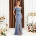 Summer New Style Solid Color Women's Evening Dress Slit Lace Up Strappy Backless Fashion Ruffled Ribbon Long Dress For Party Wear_ecoleips.com