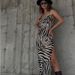 Women's Zebra Print High Slit Dress European American Style 2025 Fashion Tie Waist See through Sexy Resort Look_ecoleips.com