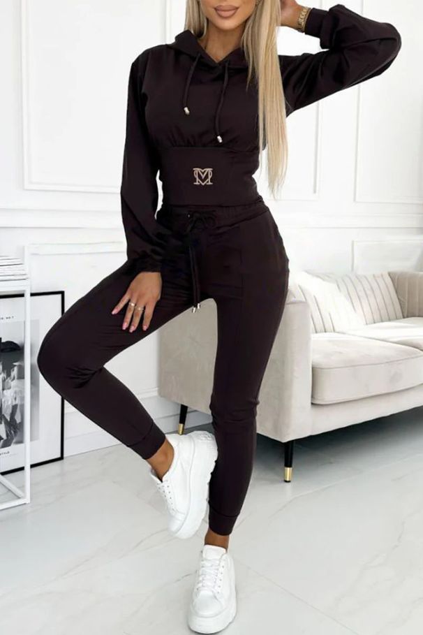 women's long sve pma set winter cozy fce loungewear spwear home outfit vneck soft w lounge suit for women (grey, brown, black)_ecoleips.com