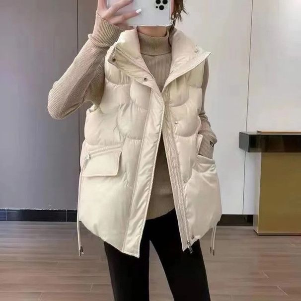 Women's Quilted Vest Jacket - Lightweight Padded Coat With V-Neck, Zip Front, And Polyester Shell For Autumn Winter Fashion_ecoleips.com
