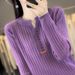 Designed Round Neck Tie Buckle Base Shirt For Women V-Neck Fashionable Slim Fit Inner Sweater Early Autumn Knitted Top_ecoleips.com