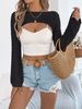 K European And American Casual Hollow Out Long Sleeved Knitted Sweater, Small Camisole Jacket, Women's Clothing. No Necklaces Or Other Accessories_ecoleips.com