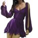Women's Clothing Temperament Women's V Neck Pure Color Sexy Elegant Pleated Dress_ecoleips.com