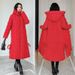 Women's Long Knee-Length Down Cotton Coat Winter Jacket Slim Fit A-Line Padded Parka With Hood (Red, Gray, Black, White)_ecoleips.com