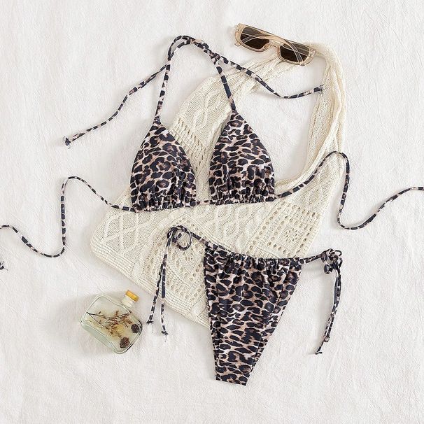 Women's Sexy Two-Piece Swimsuit European American Style Bikini Beach Triangle Cross-Over Design Swimwear Set_ecoleips.com