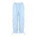 Women's Drawstring Wide-Leg Cargo Pants Multi-Pocket Loose Casual Trousers Street Style Versatile Floor-Length Trousers_ecoleips.com