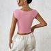 Voya Women's Sexy Spicy Girl Design, Chest Pleats, Hem Slit For Slimming, Short T-shirt_ecoleips.com