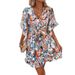 2025 New Spring Summer European American Foreign Trade Cross-Border Floral Print Short Sleeve Women's_ecoleips.com