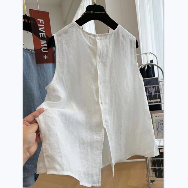 Women's Clothing Stylish Sleeveless Cotton Linen Vest Shirt Top For Curvy Women Round Neck Loose Fit Spring Summer Plus Size_ecoleips.com