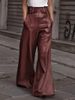 Women's High-Waisted PU Leather Pants Loose Fit Slim Leg Casual Flared Trousers With Pockets For Spring/Autumn_ecoleips.com