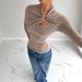 European And American Soft Asymmetric Draped Hollow Metal Buckle Decorated Long Sleeve T-Shirt Base Shirt For_ecoleips.com