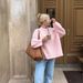 2024 Winter New Pink Sweet Round Neck Pullover Lazy Sweater_ecoleips.com